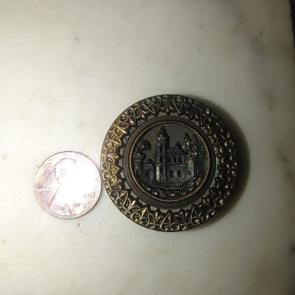 Button Antique Vintage Victorian Castle Design Picture Ornate Border The Chateau - Picture 5 of 8